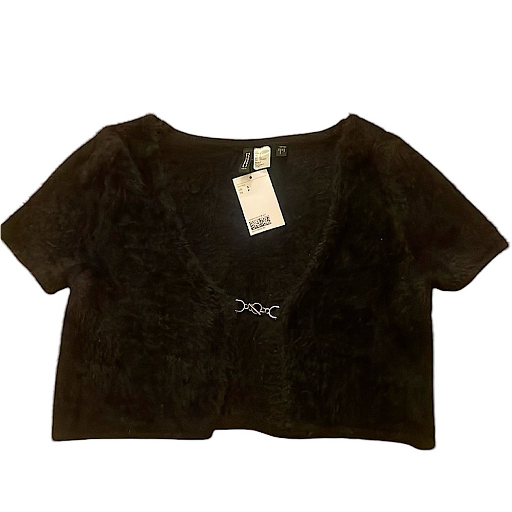 H&M Cropped Short Sleeve Fuzzy Top